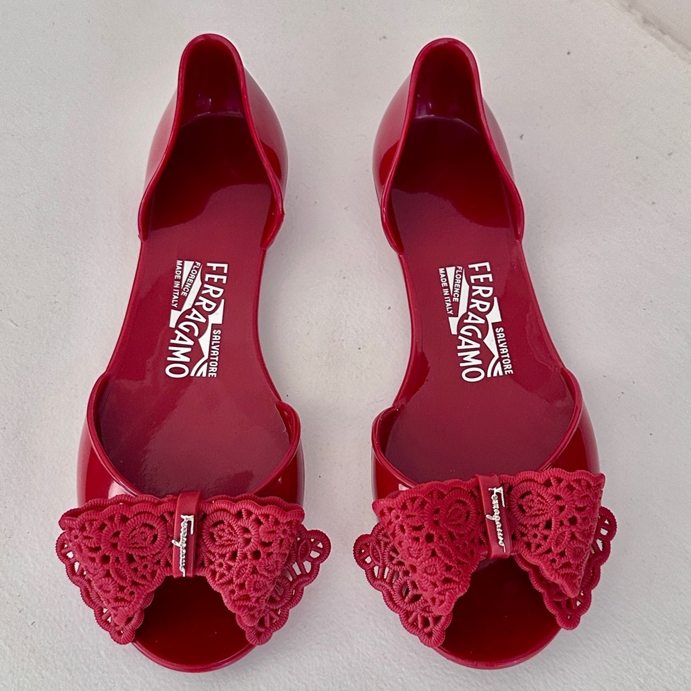 Salvatore Ferragamo Red Bow Jelly Sandals